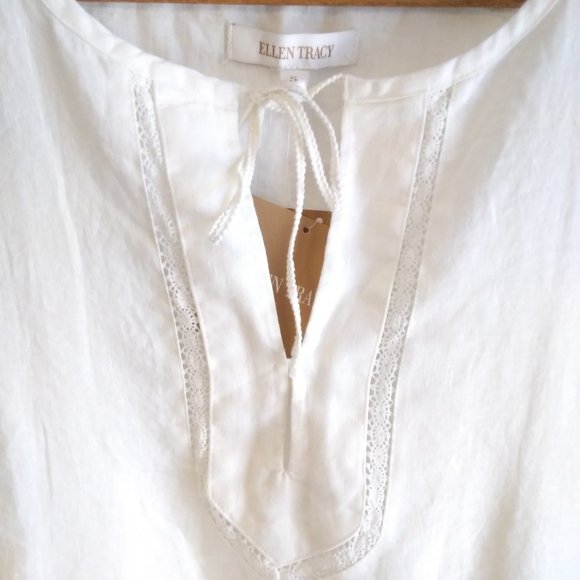 ❤️NWT Ellen Tracy Classic Linen Tunic w/ Crochet Trim - Picture 4 of 8
